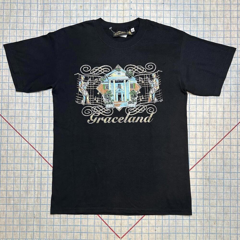 Elvis Presley’s Graceland Adult Black Glitter RARE T-Shirt Size Large NEW NWT